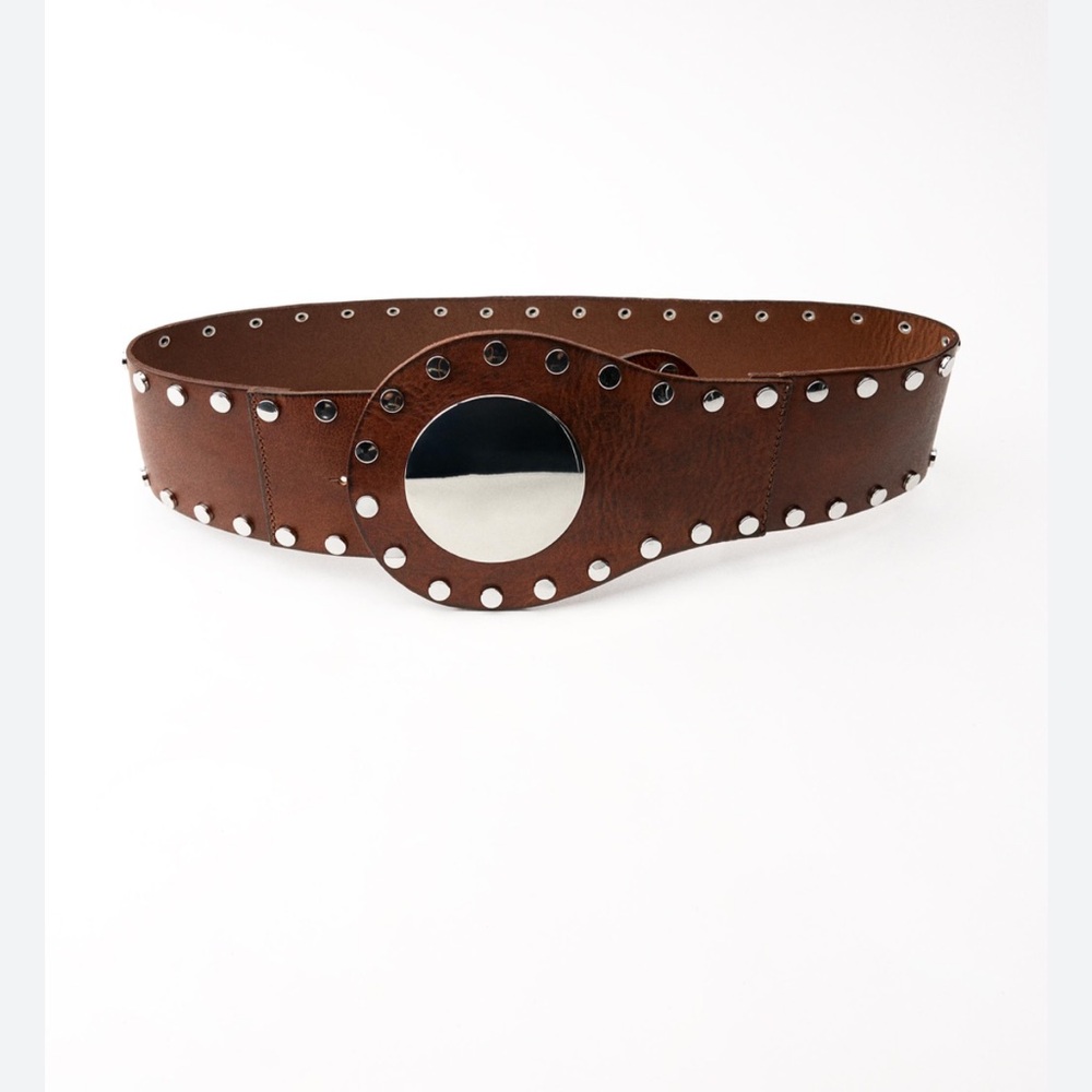 Zara Brown Silver Studded Leather Belt
